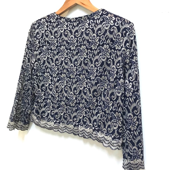 Jessica Howard Vintage Blue and Gold Floral Cropped Jacket (14P) - Picture 5 of 7